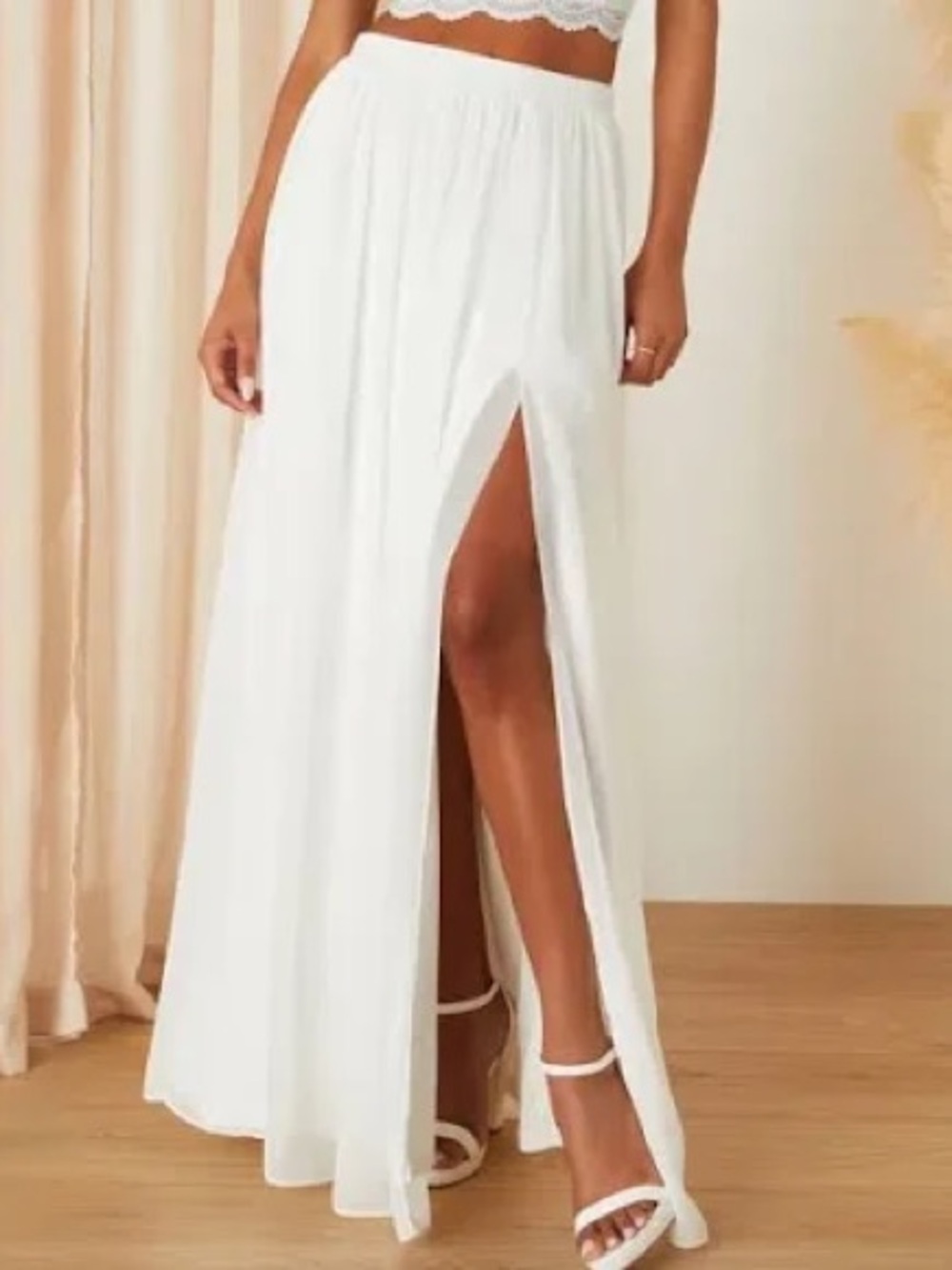 Slit front  white maxi skirt